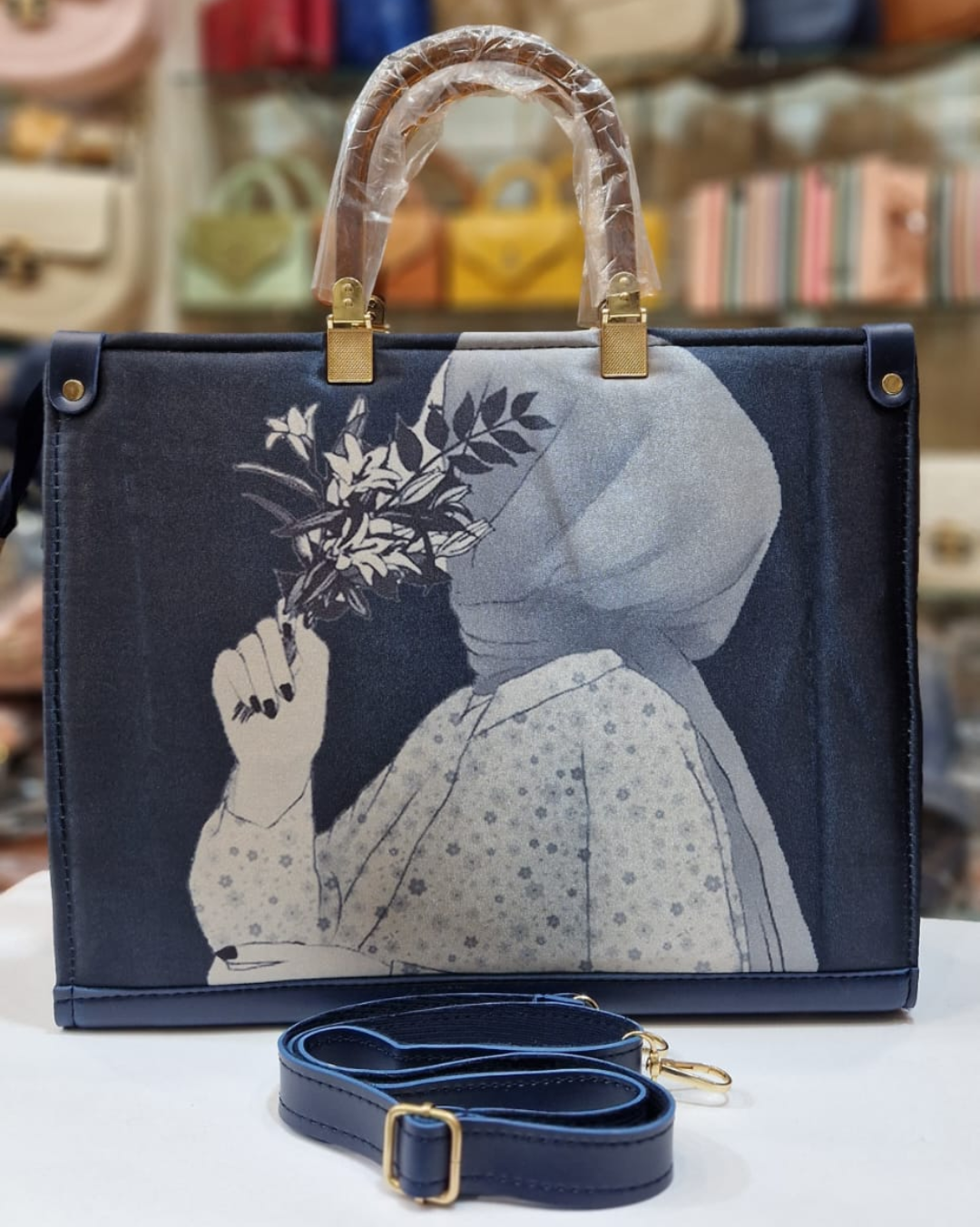 Elegant Hijab Girl Printed Tote Bag – Premium Canvas Handbag for Women