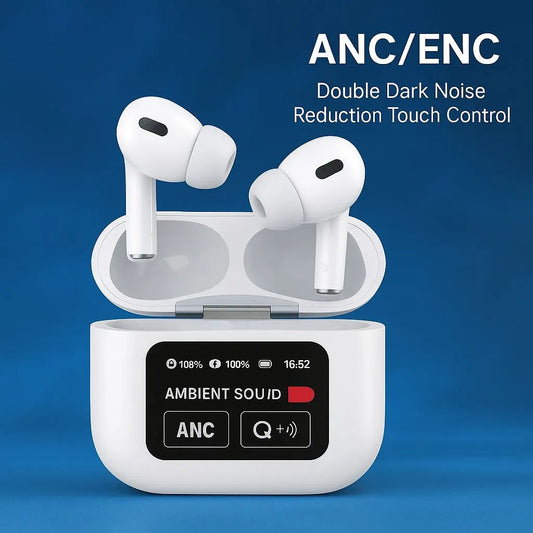 ANC Airpods 9 Pro 2 with LCD Display – Wireless Bluetooth Earbuds | ANC/ENC Noise Canceling | Long Battery, Fast Charging