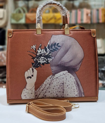 Elegant Hijab Girl Printed Tote Bag – Premium Canvas Handbag for Women