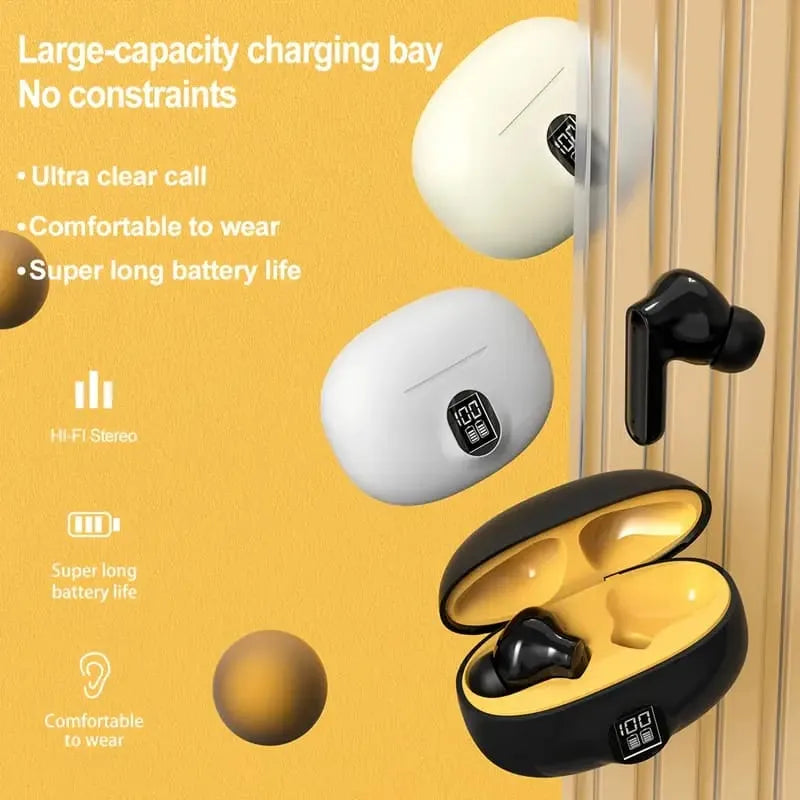 TWS Wireless Earbuds with LED Display -ENC Noise Cancellation, HiFi Stereo, Bluetooth ^ 5.3 - Available in Black & White