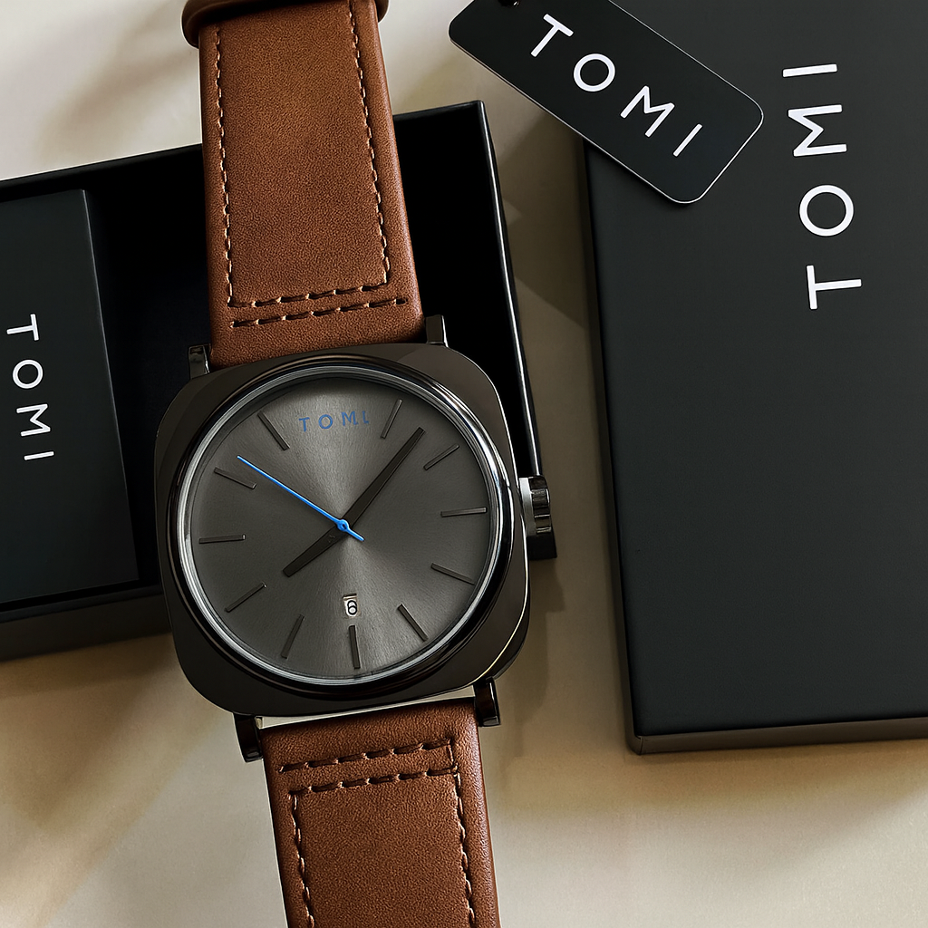 TOMI T-084 Men's Watch Quartz Date Leather Strap