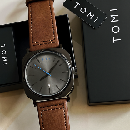 TOMI T-084 Men's Watch Quartz Date Leather Strap